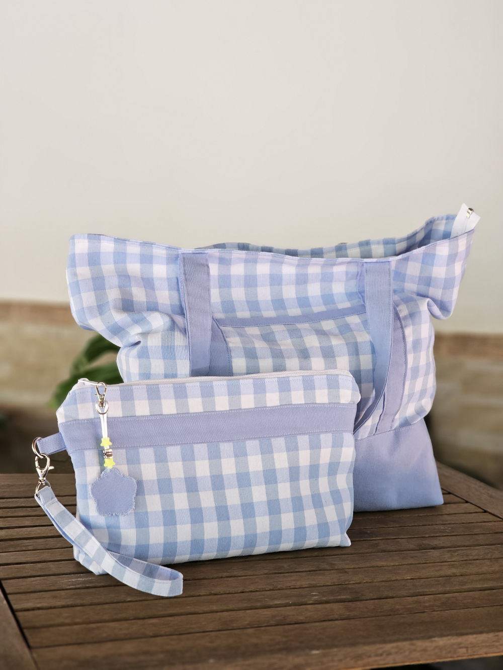 Bolsa XL para playa de loneta vichy