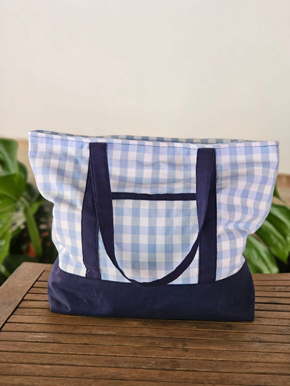 Bolsa XL para playa de loneta vichy