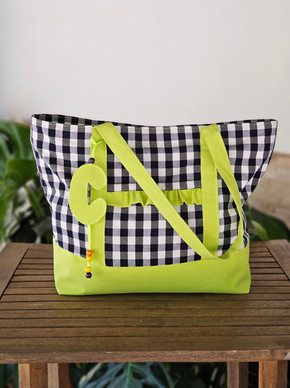 Bolsa XL para playa de loneta vichy fluor