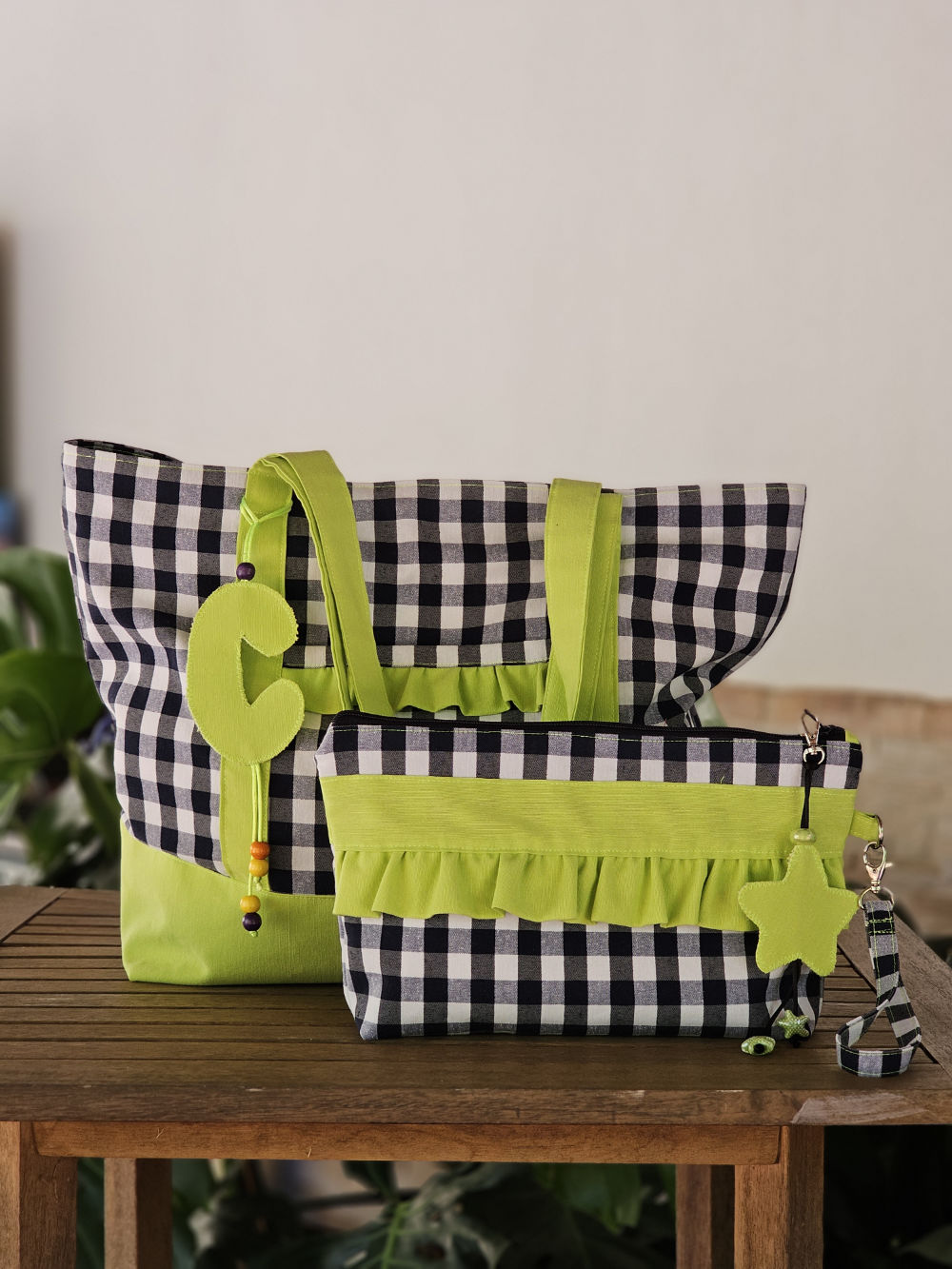 Bolsa XL para playa de loneta vichy fluor