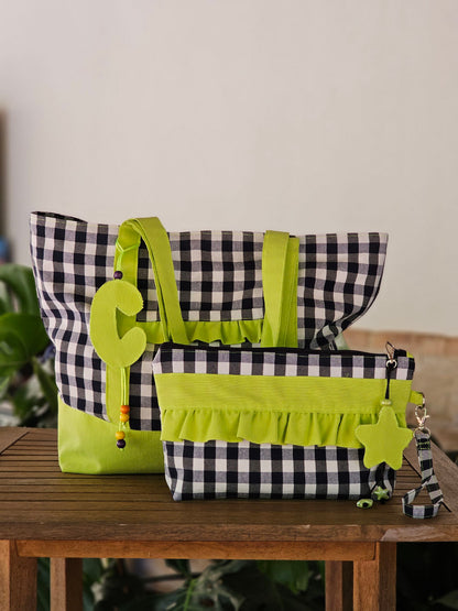 Bolsa XL para playa de loneta vichy fluor