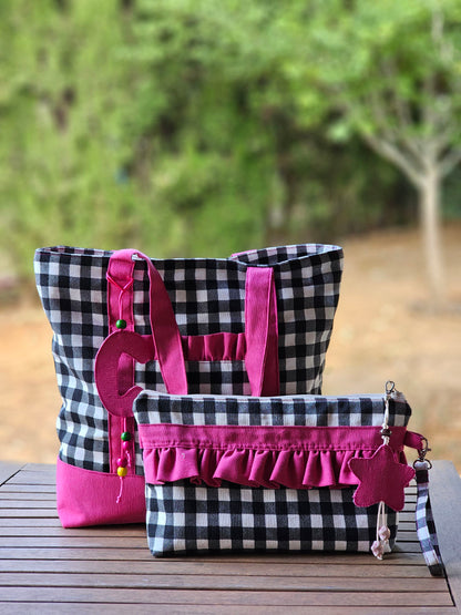 Bolsa XL para playa de loneta vichy fluor