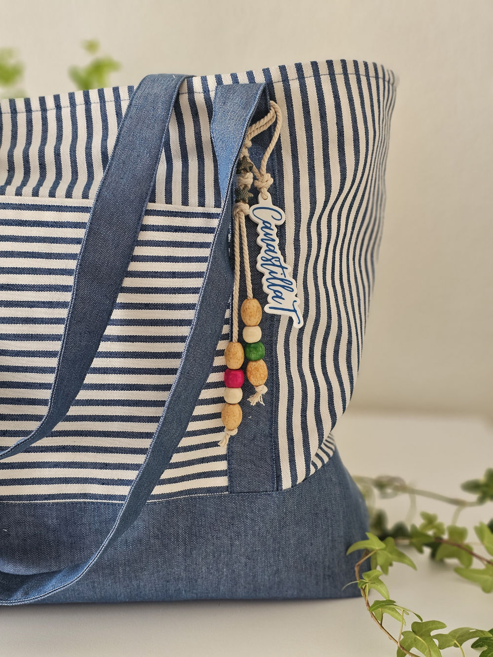 Bolsa XL para playa de loneta a rayas