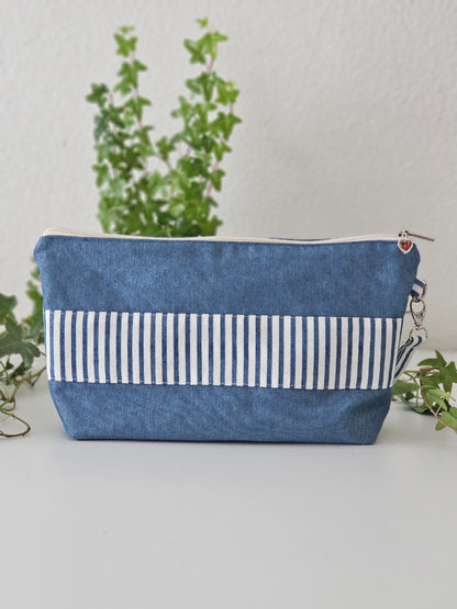 Neceser XL para playa de loneta a rayas