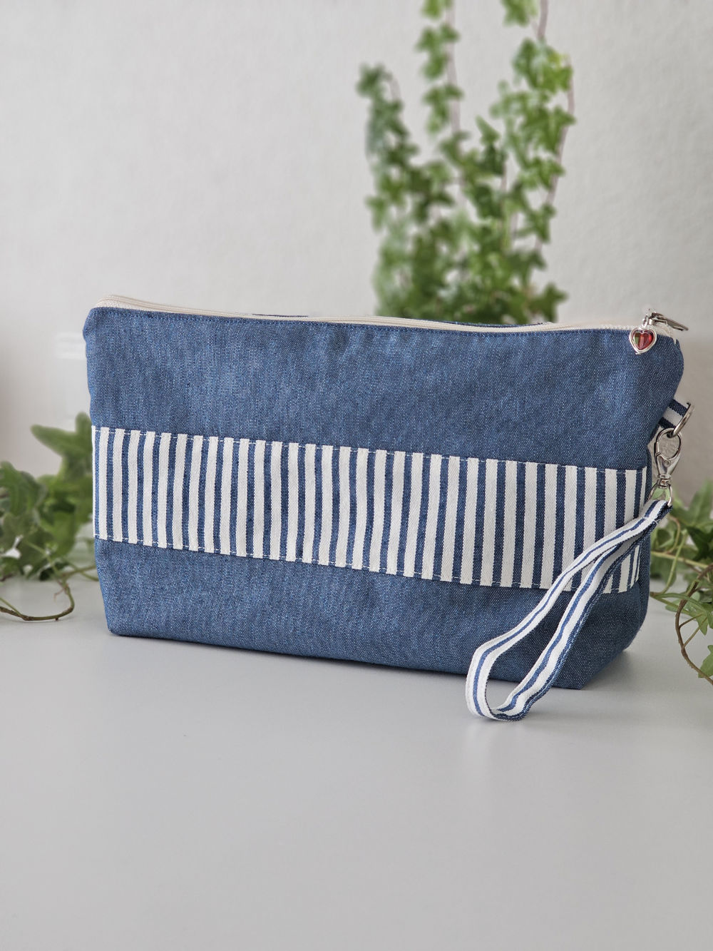 Neceser XL para playa de loneta a rayas