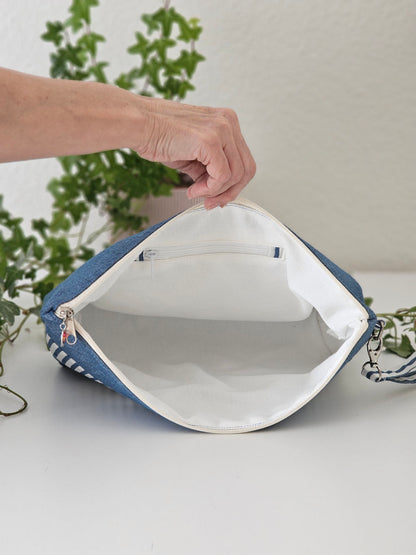 Neceser XL para playa de loneta a rayas