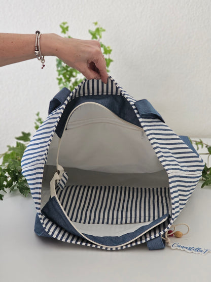 Bolsa XL para playa de loneta a rayas