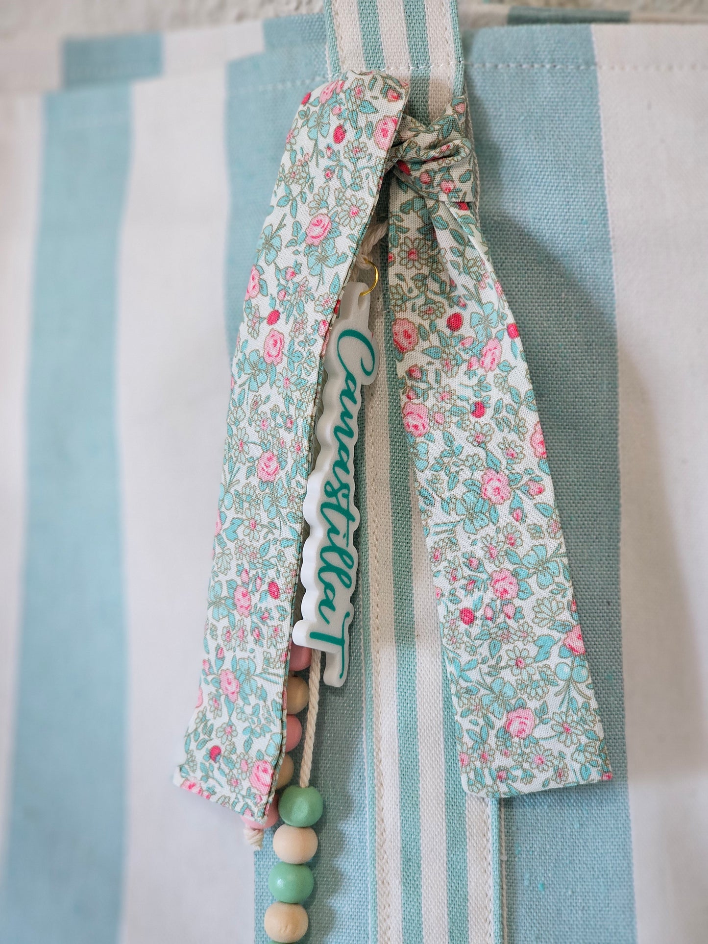 Bolsa XL para playa de loneta rayas y floral